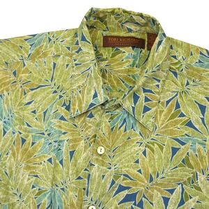 Tori Richard Hawaiian Shirt Men Large Green Leaf Print Tropical Cotton Lawn USA
